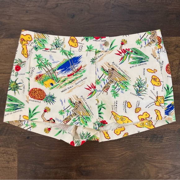 J Crew Chino Shorts Sz 10 Hawaiian Island Geo Map Aloha Tropical Retro Print - Picture 2 of 5